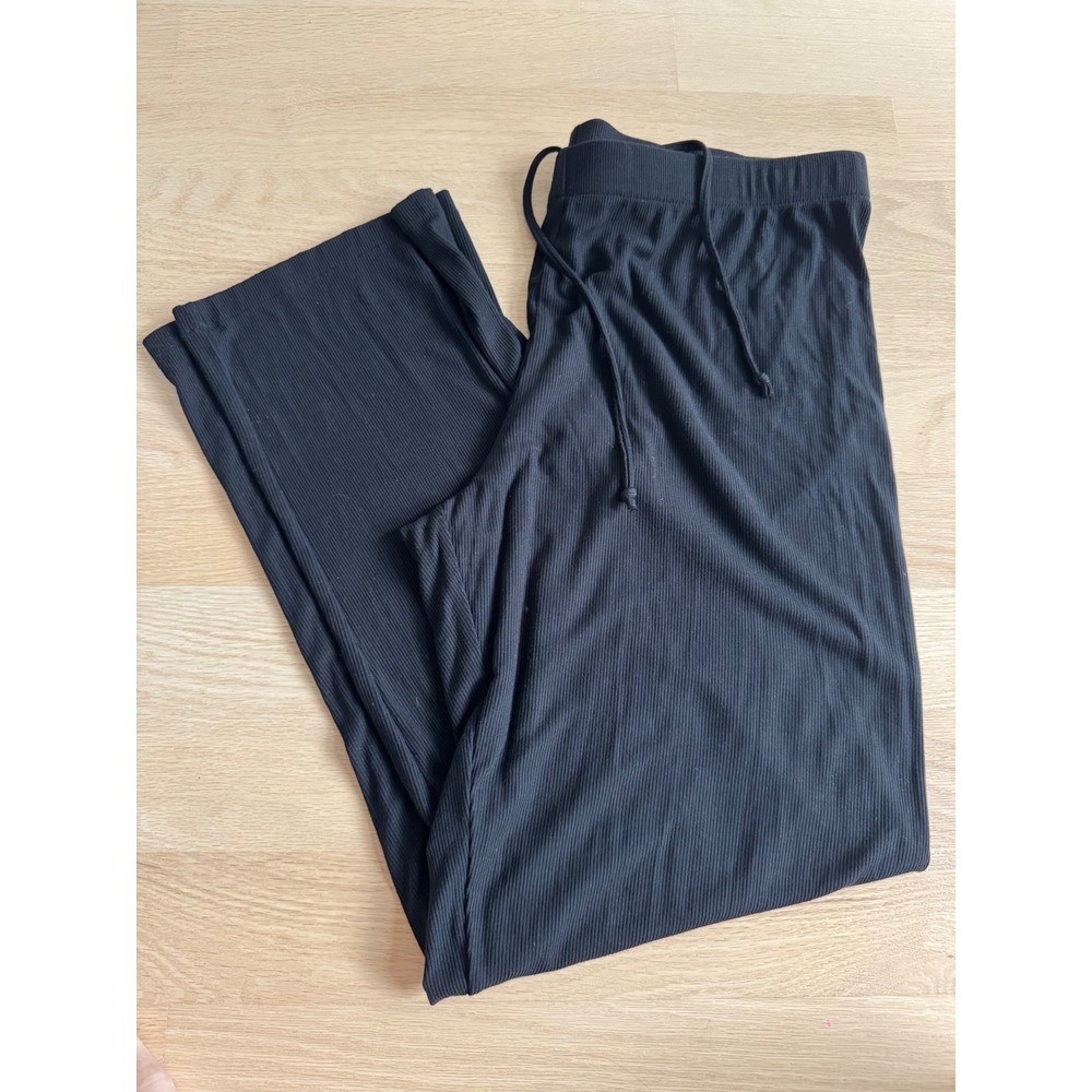 Skims Soft Lounge Sleep Pants Onyx Black Ribbed Modal Drawstring XL